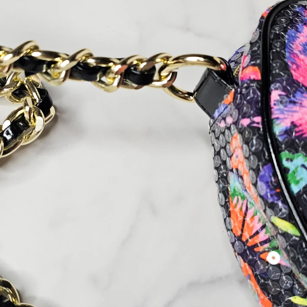 Betsy Johnson Nylon & Sequined Crossbody Faux Leather Purse